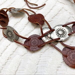Express Accessories - Express Leather and Metal Strap Conchology Belt Express Accessories - Express Leather and Metal Strap Conchology Belt